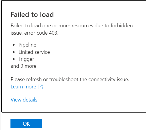 Failed to load 403 error. 